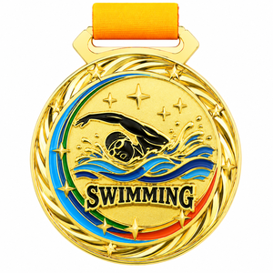 Médaille de sport en alliage de zinc découpée sur mesure avec ruban bleu, plaquée or, pour compétition de natation - Product Image 2