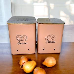 Galvanized Sheet Modern Vegetable Storage Tins Set Eco Friendly Metal Food Container For <b>Kitchen</b> With Lid - Product Image 3