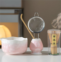 En stock, outils traditionnels de la cérémonie du matcha, ensemble de 5 pièces, bol à matcha en céramique à relief dégradé avec bec verseur, fouet en bambou, cuillère, ensemble cadeau