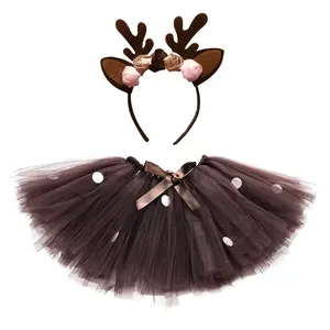 Vestito da Tutu di corna di renna di natale per ragazza gonna da principessa per feste da festa con fascia per Cosplay