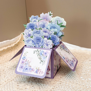 Biglietto d'Auguri 3D Pop-Up Ecologico e Riciclabile per la Festa dell'Insegnante, la Festa della Mamma, San Valentino, Compleanno, Bouquet di Fiori Blu - Product Image 5