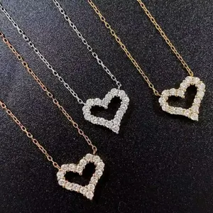 Fashion Style 14K Ture Gold Diamond Heart Pendant Necklace Rose Gold Chain Party Wedding collane gioielli per donne