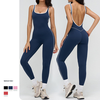 Combinaison de sport pour femme avec logo personnalisé, extensible, dos nu, une pièce, avec leggings intégrés pour le fitness