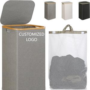 Công Suất Lớn 100L Có Thể Gập Lại Giặt Giỏ Với Tre Xử Lý Linen Nắp Công Suất Cao Độc Lập Có Thể Gập Lại Giỏ Với Kệ - Product Image 2