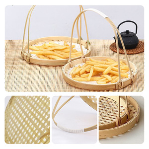 Panier en bambou tressé rond, petit récipient alimentaire pour la cuisine, taille 18 cm et 26 cm, design portable - Product Image 1