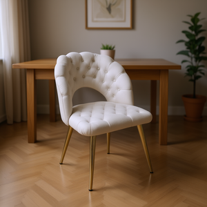 Sedia da Pranzo in Ecopelle Bianco Sporco Trapuntata con Gambe in Metallo, Arredamento Moderno Contemporaneo per la Casa - Product Image 2