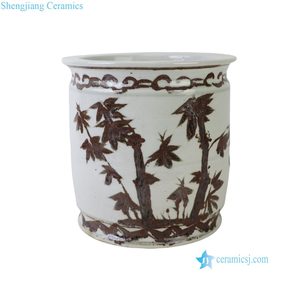 Maceta cilíndrica de cerámica RZNA40-D estilo Chinoiserie, color marrón hierro, pintada a mano con dos gorjas y flor de <span class=keywords><strong>ciruelo</strong></span> - Product Image 3