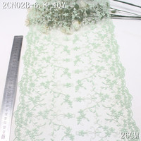 Bordure en dentelle brodée de tulle métallique argenté brillant de luxe, motif floral, 25 cm, vert menthe et bleu, broderie sur filet, écologique, pour femmes