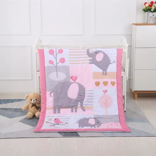 Animal Party Theme Nursing mini crib bedding set Cartoon Pink Printing Organic Cotton baby crib set bedding
