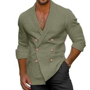À la mode hommes transfrontalier printemps 2025 à manches longues solide <span class=keywords><strong>col</strong></span> châle bouton tenue décontractée <span class=keywords><strong>chemise</strong></span> - Product Image 5
