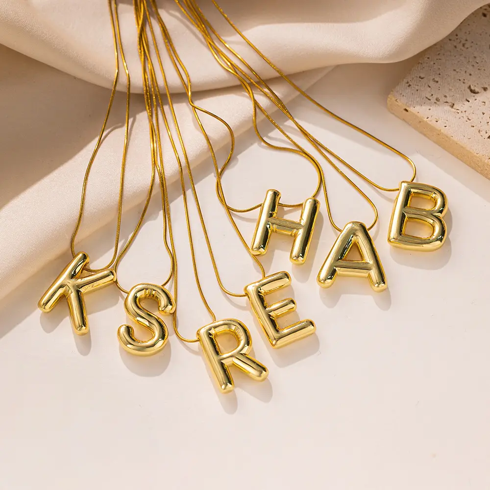 MECYLIFE 2024 Stainless Steel Snake Chain 26 A-Z Initial Charms Bubble Alphabet Letter Necklace New