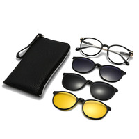 Nouvelles lunettes de soleil polarisées magnétiques pour femmes, monture ronde TR90, 5 en 1, avec clips interchangeables.