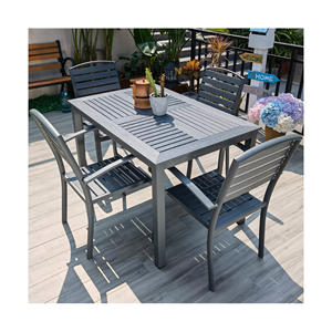 طقم غرفة طعام مطعم عصري 4+1 أثاث خشبي بلاستيكي للحدائق 4 مقاعد طاولة فناء وكرسي - Product Image 3