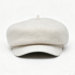 Casquette unisexe en toile polyester/coton blanche, style newsboy, chapeau de boulanger en mélange de laine avec visière incurvée, béret français pour l'hiver - Product Image 3