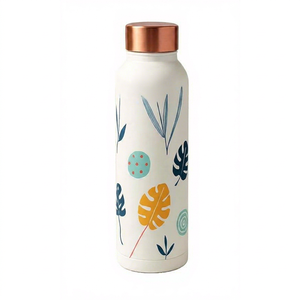 Minimalist Botanical Copper Water <b>Bottle</b> Modern Leaf Print Drink <b>Flask</b> Elegant Designer Hydration <b>Bottle</b> OEM Wholesale - Product Image 1