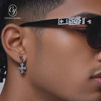 Boucles d'oreilles pendantes vintage en forme de croix, unisexe, en acier inoxydable, zircon noir, bijoux d'oreille hip-hop, vente en gros