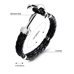 Pulsera de Ancla Estilo Punk para Hombre, de Cuero PU Trenzado Negro con Cadena Plateada, Joyería de Muñeca, Regalo - Product Image 6