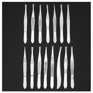 Pince à épiler professionnelle en acier inoxydable pour cils et sourcils, à pointe inclinée, longue, GZ RTS, commande en gros mixte - Product Image 2