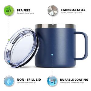 8oz 12oz 14oz Coffee <b>Mug</b> with Handle and Lid, Double Wall Vacuum <b>Insulated</b> Camping <b>Mug</b> Stainless Steel Travel Tumbler Cup - Product Image 5