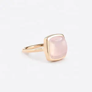 925 Sterling Silver Pink Chalcedony Cushion Shape Gemstone Band Finger Ring custom amethyst peridot ruby Jewelry For Women