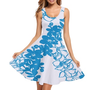 Envío directo personalizado <span class=keywords><strong>ropa</strong></span> mujer estampado bajo demanda Lava flor Sexy verano suelto sin mangas tela cuello redondo vestidos de columpio - Product Image 2
