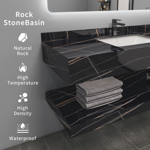 <span class=keywords><strong>Mueble</strong></span> de Baño Moderno con Lavabo Combinado, Lavabo de Cerámica de Doble Capa con Superficie de Roca, Espejo con Iluminación LED Táctil, Montado en la Pared - Product Image 5