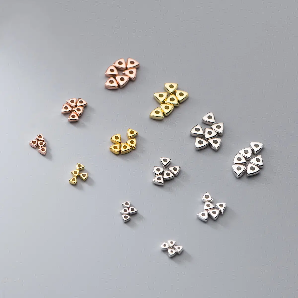 S925 Perak Murni Segitiga Geometris Spacer Beads Buatan Tangan DIY Gelang Dikepang Tali Aksesoris untuk Membuat Perhiasan