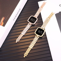 Jam tangan elektronik wanita, arloji gaya mewah kecil tali stainless steel sentuhan kasual