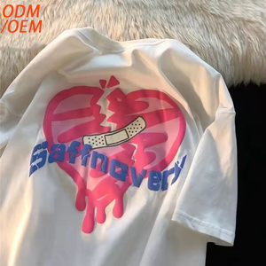 เสื้อยืดคอกลมแขนสั้นทรงโอเวอร์ไซส์ผ้าฝ้ายคุณภาพสูง 100% สำหรับผู้ชาย พิมพ์ลายกราฟิกตัวอักษรแบบนูน 3 มิติ ย้อมสีพื้นแบบกำหนดเองได้ - Product Image 1