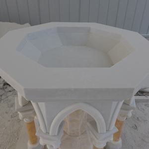 Fábrica al por mayor Hermosa mano tallada mármol natural barato Iglesia Católica fuentes bautismales - Product Image 6
