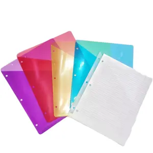 Classeur transparent multicolore à feuilles mobiles pour carnet de notes Classeur protecteur de papier en plastique 3 séparateurs avec 2 poches