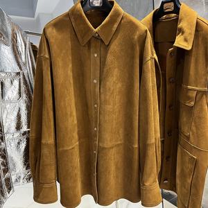 <span class=keywords><strong>Giacca</strong></span> in Vera <span class=keywords><strong>Pelle</strong></span> Scamosciata Oversize Monopetto da Donna Autunno 2025 - Product Image 1