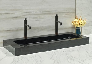Lavabo Doppio in Marmo Moderno per Hotel, Rettangolare, Lucidato a Specchio, con Doppio Scarico e Doppia Vasca - Product Image 5