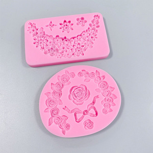 Moule à gâteau en silicone jetable écologique, motif couronne de roses et petits grappes de fleurs, pour pâtisserie, chocolat, fondant, pâte à sucre, 1 pièce - Product Image 4