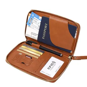 กระเป๋าใส่บัตร RFID สำหรับสุภาพสตรีสไตล์มินิมอลวินเทจซิปทำจากหนัง PU ที่ทนทาน