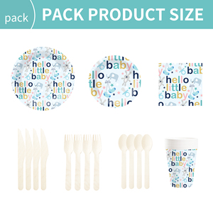 Juego de Vajilla para Fiesta Temática de Baby Shower DAMAI con Diseño de Hello Little Baby, Incluye 7 y 9 Platos de Papel, Vasos y Servilletas para 8 Personas - Product Image 2