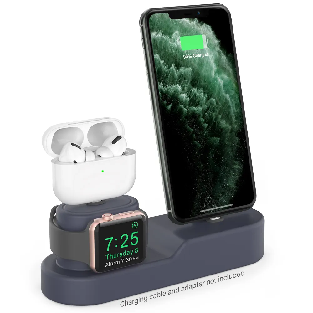 AhaStyle 3 in 1 Extremely Stable Desktop Silicone Charging Stand Dock Holder For iPhone 13 & 12 For iWatch For AirPods