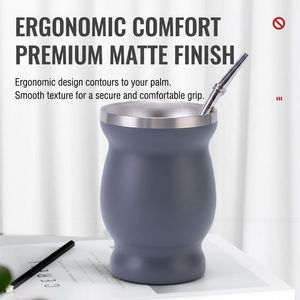 Ensemble de gourde à yerba <span class=keywords><strong>maté</strong></span> de 8 oz, en acier inoxydable 304 à double paroi, avec paille bombilla et brosse de nettoyage - Product Image 3