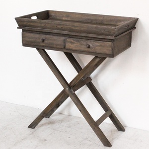 Luckywind Rustic FSC Wood <strong>Butlers</strong> Serving <strong>Tray</strong> With 2 Drawers Cross Legs - Product Image 3