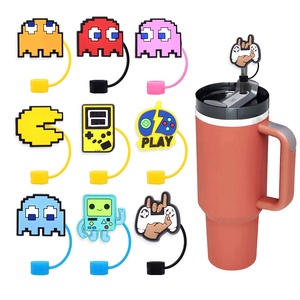 Venta al por Mayor de Tapas de Silicona para Pajitas de Vidrio de 10 mm con Diseño de <span class=keywords><strong>Pac</strong></span>-<span class=keywords><strong>Man</strong></span> para Vasos Stanley - Product Image 1