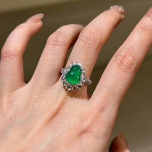 Bague en chalcédoine verte en forme de gourde, nouveau style chinois, argent pur S925, bague sertie de diamants, bijoux de niche uniques - Product Image 4