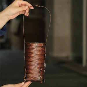 Bamboo Woven Vase Round Asian Zen Style Decorative Flower Basket For Home Decoration - Product Image 1