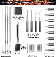 Juego de Utensilios para Asar, Juego de Accesorios para Barbacoa con Termómetro, Juego de Parrilla de Acero Inoxidable en Estuche para Exteriores