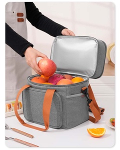 Minimalist Oxford Insulated Cooler Bag with Orange Straps and Mesh Side Pocket Portable Picnic Use All Seasons - Product Image 5