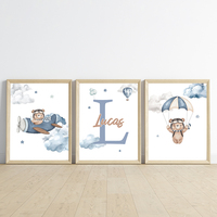 Art mural personnalisé pour chambre d'enfant, ours en peluche, affiches personnalisées avec nom, toile, décoration de chambre de bébé garçon