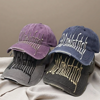 Casquette de baseball vintage non structurée à 6 panneaux en denim de coton délavé, avec logo brodé en relief 2D 3D personnalisé