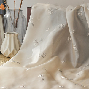 Tecido de Bordado <span class=keywords><strong>Floral</strong></span> Bege, Tecido Delicado de Bordado Botânico para Decoração de Sala de Estar e Vestidos Femininos - Product Image 1