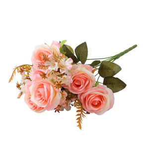 Ramo de Rosas Artificiales, 9 Ramas, 6 Cabezas, Flores de Seda, Centro de Mesa Romántico para Bodas, Decoración del Hogar - Product Image 5