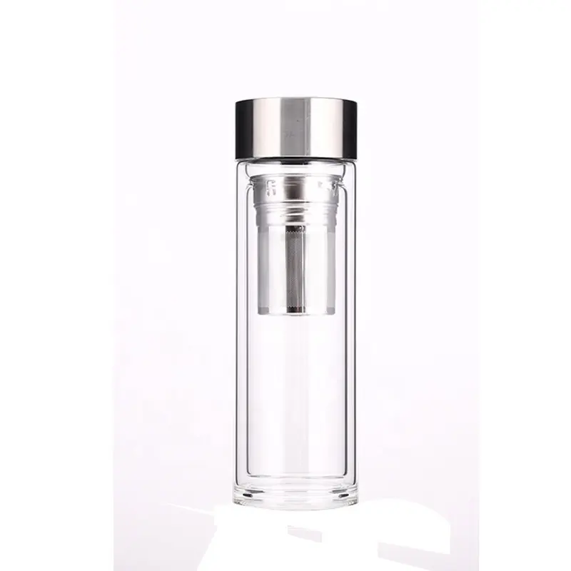 Klare doppelwandige Glas wasser flasche mit Teekanne Sieb Tragbare Reise kaffee flaschen Filter Trink geschirr für Büro