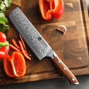 Nuevos cuchillos de cocina japoneses de palisandro de acero damasco de 7 pulgadas y 67 capas, cuchillo Nakiri súper afilado con funda de madera